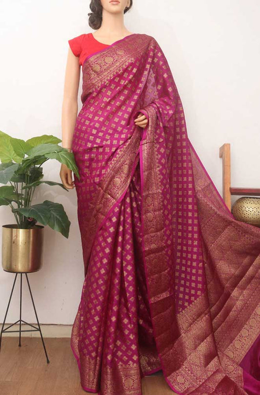 Pink Banarasi Silk Saree - Luxurion World