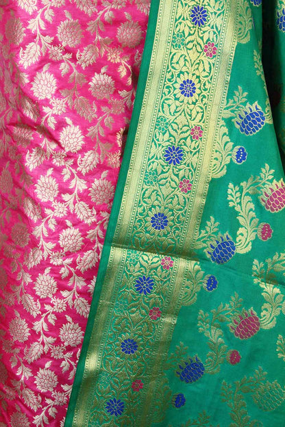 Pink Banarasi Silk Suit With Green Banarasi Silk Meenakari Dupatta - Luxurion World