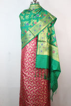 Pink Banarasi Silk Suit With Green Banarasi Silk Meenakari Dupatta - Luxurion World
