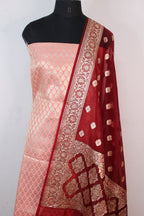 Pink Banarasi Silk Suit With Maroon Banarasi Organza Dupatta - Luxurion World
