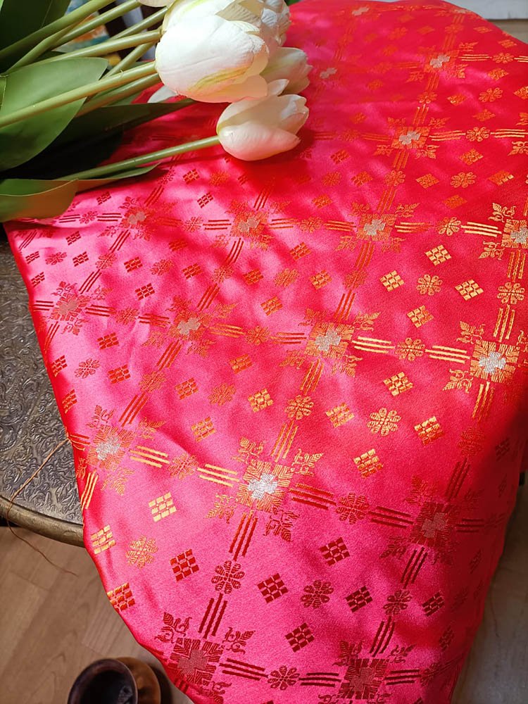 Pink Banarasi Silk Tanchui Fabric ( 1 Mtr) - Luxurion World