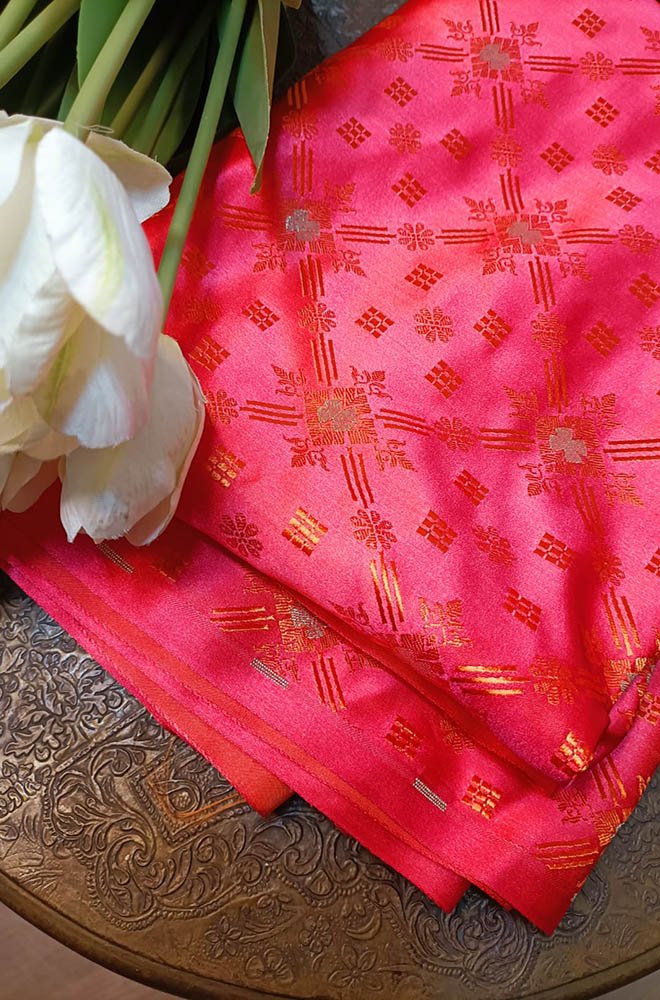 Pink Banarasi Silk Tanchui Fabric ( 1 Mtr) - Luxurion World