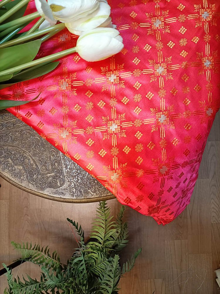 Pink Banarasi Silk Tanchui Fabric ( 1 Mtr) - Luxurion World