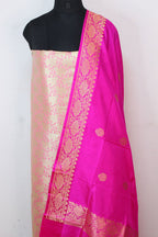 Pink Banarasi Tissue Silk Suit With Pink Handloom Banarasi Pure Katan Silk Dupatta - Luxurion World