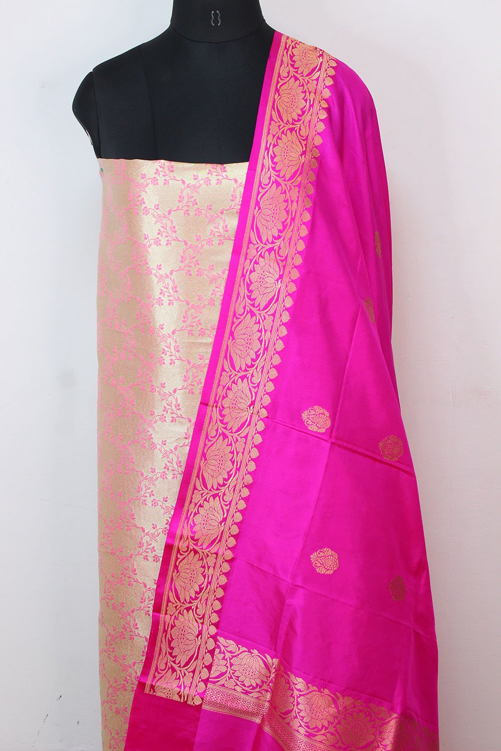 Pink Banarasi Tissue Silk Suit With Pink Handloom Banarasi Pure Katan Silk Dupatta - Luxurion World
