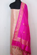 Pink Banarasi Tissue Silk Suit With Pink Handloom Banarasi Pure Katan Silk Dupatta - Luxurion World