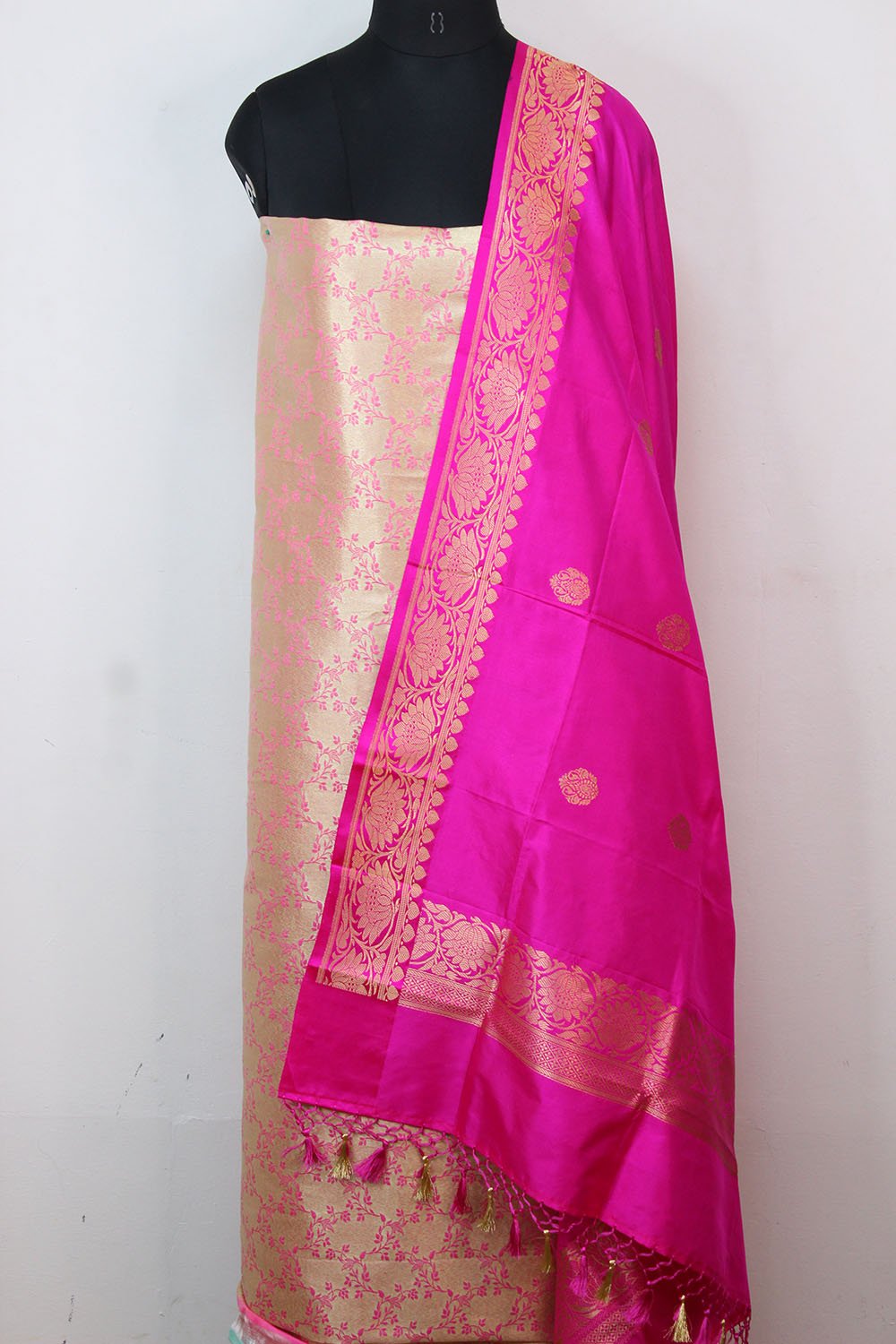 Pink Banarasi Tissue Silk Suit With Pink Handloom Banarasi Pure Katan Silk Dupatta - Luxurion World