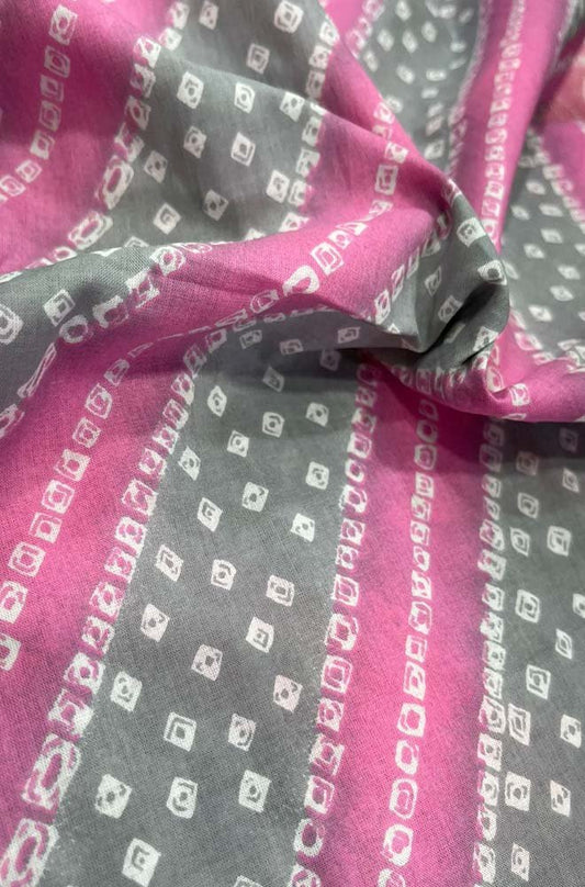 Pink Bandhani Block Printed Cotton Fabric ( 1 Mtr ) - Luxurion World