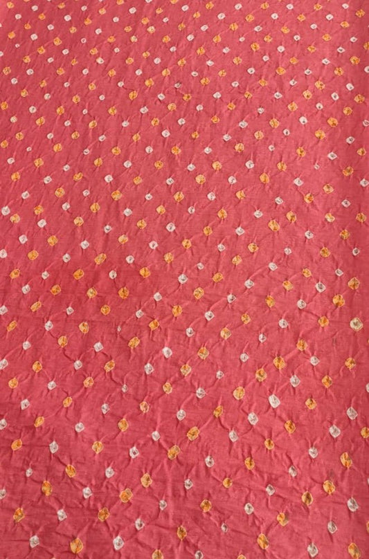Pink Bandhani Cotton Silk Fabric (  1 Mtr ) - Luxurion World