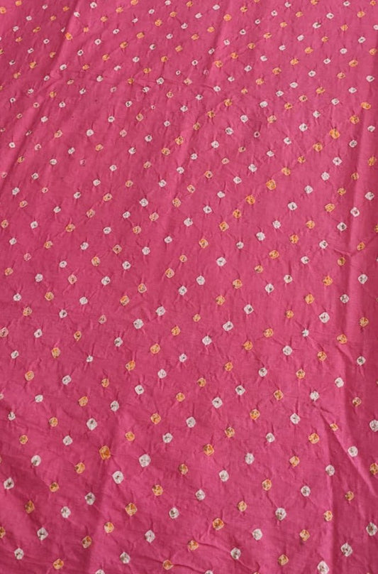 Pink Bandhani Cotton Silk Fabric (  1 Mtr ) - Luxurion World