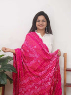 Pink Bandhani Gajji Silk Dupatta - Luxurion World