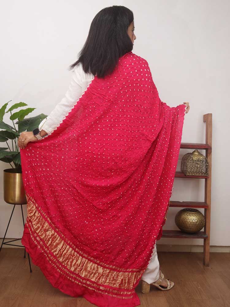 Pink Bandhani Modal Silk Dupatta - Luxurion World