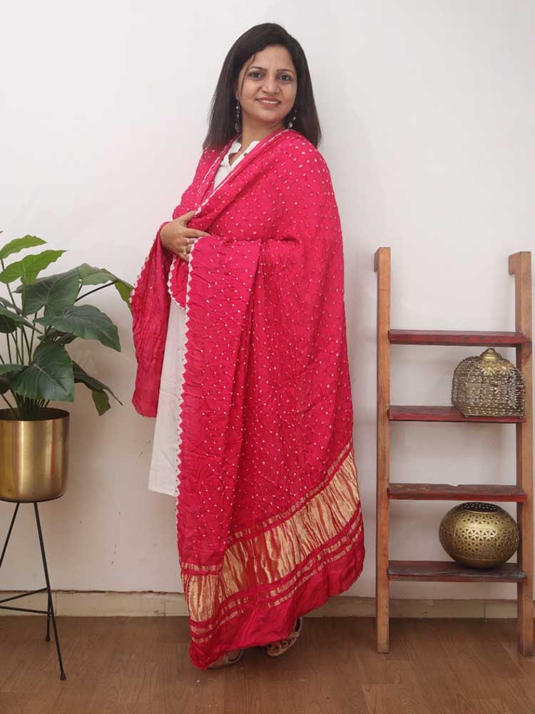 Pink Bandhani Modal Silk Dupatta - Luxurion World