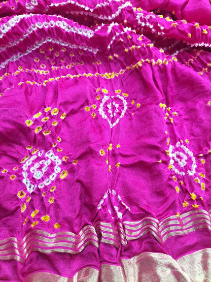 Pink Bandhani Gajji Silk Dupatta - Luxurion World