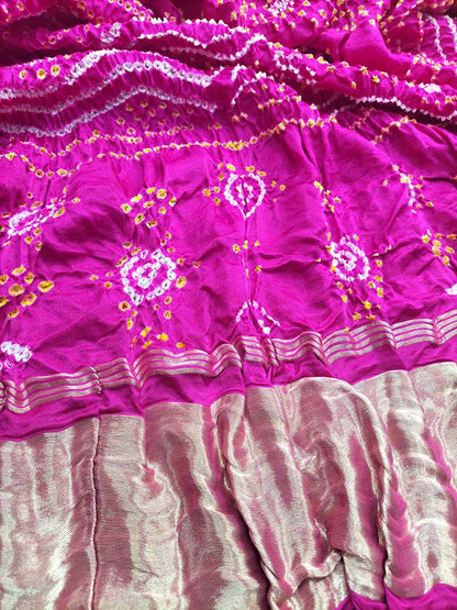 Pink Bandhani Gajji Silk Dupatta - Luxurion World