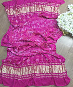 Pink Bandhani Gajji Silk Dupatta - Luxurion World