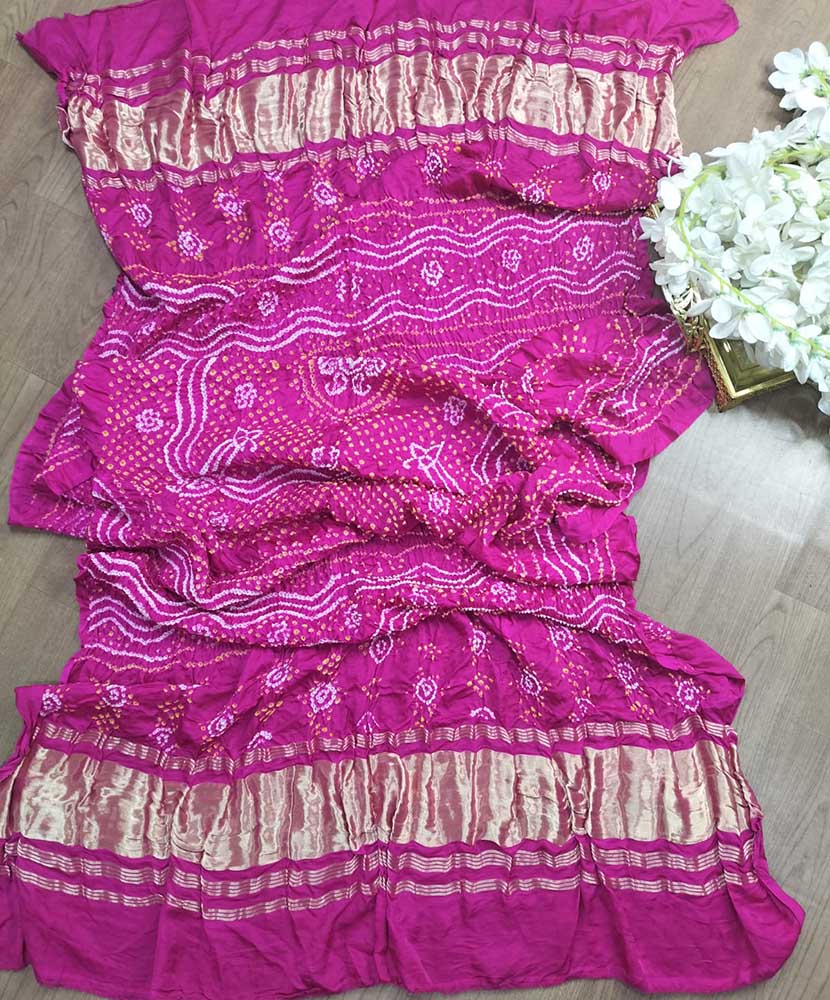Pink Bandhani Gajji Silk Dupatta - Luxurion World