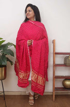 Pink Bandhani Modal Silk Dupatta - Luxurion World