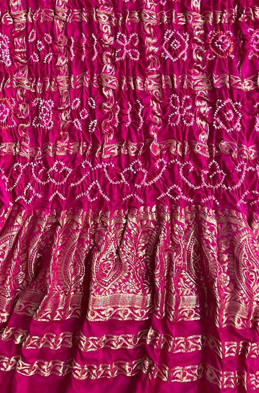 Pink Bandhani Pure Gajji Silk Checks Design Dupatta - Luxurion World