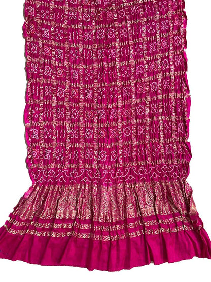 Pink Bandhani Pure Gajji Silk Checks Design Dupatta - Luxurion World