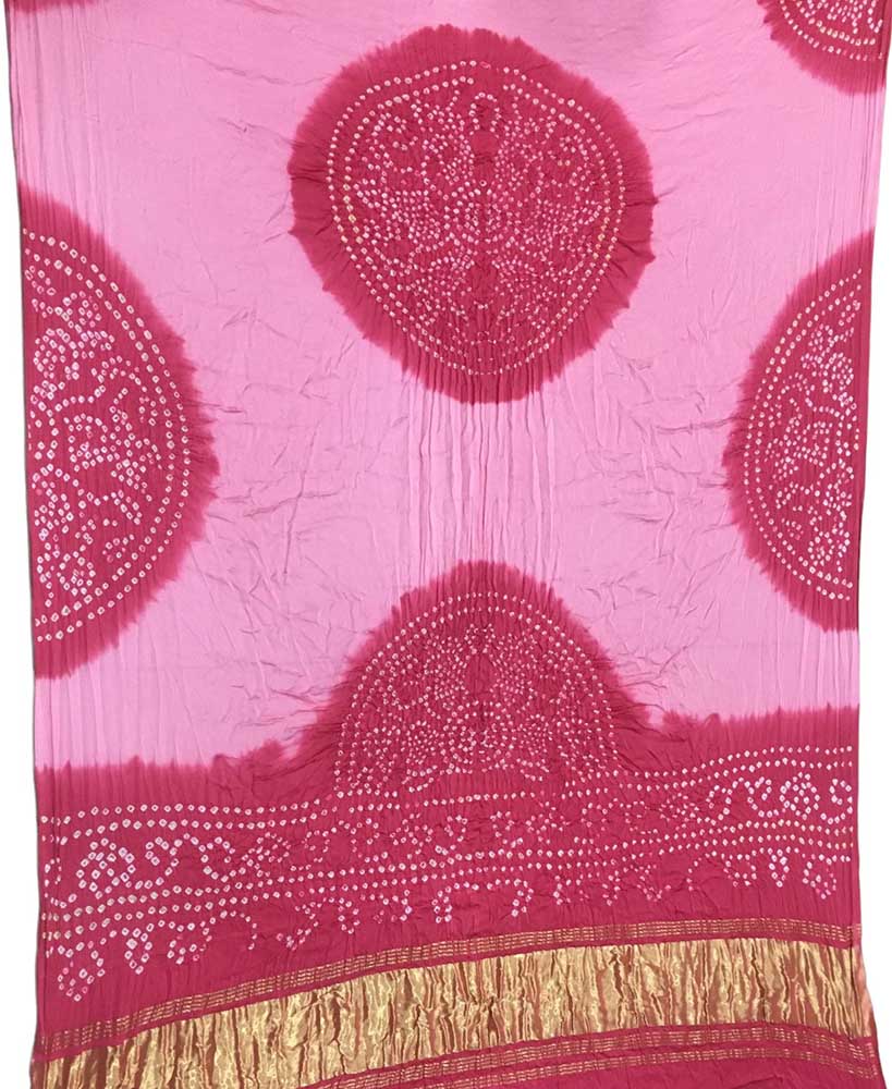 Pink Bandhani Pure Gajji Silk Dupatta - Luxurion World