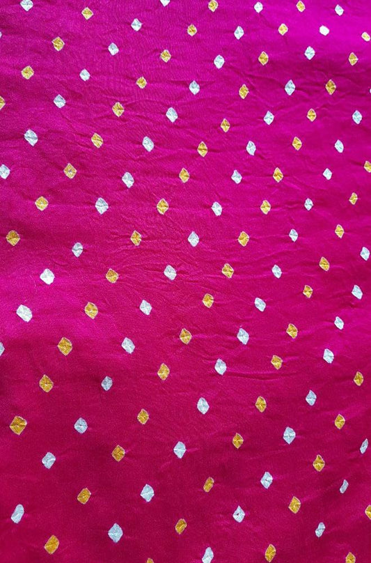Pink Bandhani Pure Gajji Silk Fabric ( 6 Mtrs ) - Luxurion World