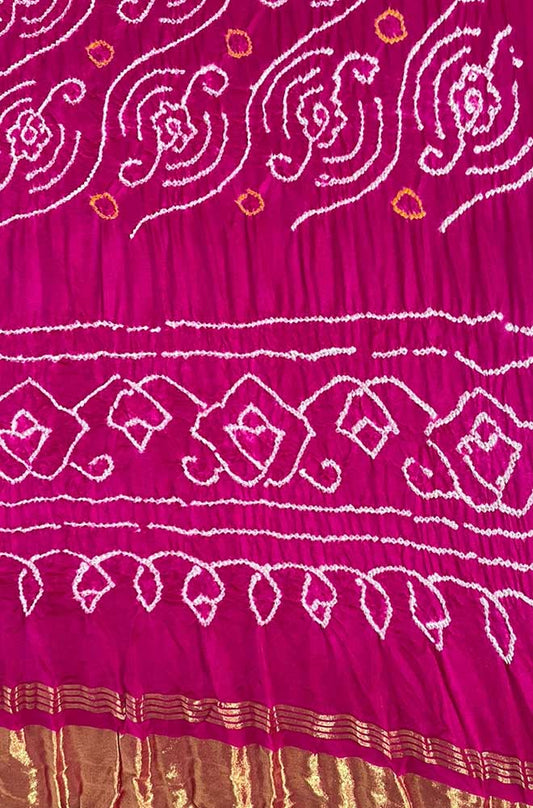 Pink Bandhani Pure Gajji Silk Rai Bhandhej Dupatta - Luxurion World
