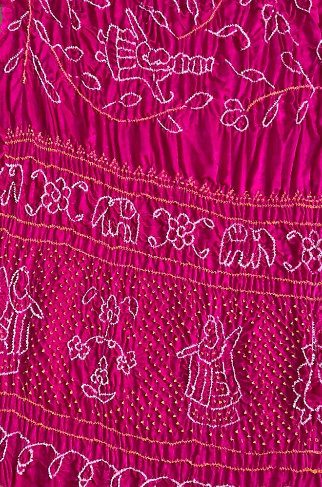 Pink Bandhani Pure Gajji Silk Rai Bhandhej Dupatta - Luxurion World