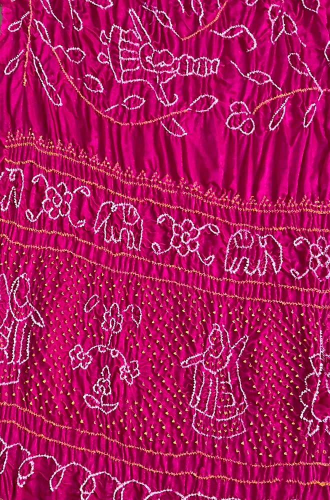 Pink Bandhani Pure Gajji Silk Rai Bhandhej Dupatta - Luxurion World