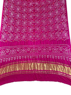 Pink Bandhani Pure Gajji Silk Rai Bhandhej Dupatta - Luxurion World