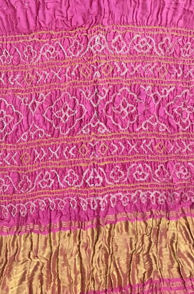 Pink Bandhani Pure Gajji Silk Saree - Luxurion World