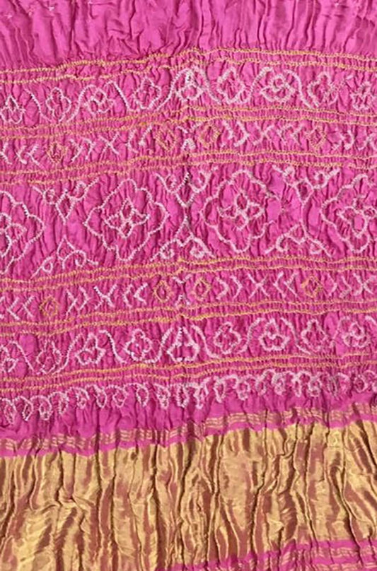 Pink Bandhani Pure Gajji Silk Saree - Luxurion World