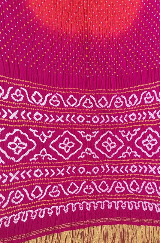Pink Bandhani Pure Gajji Silk Saree - Luxurion World
