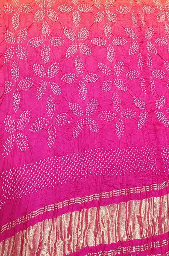 Pink Bandhani Pure Gajji Silk Shaded Dupatta - Luxurion World
