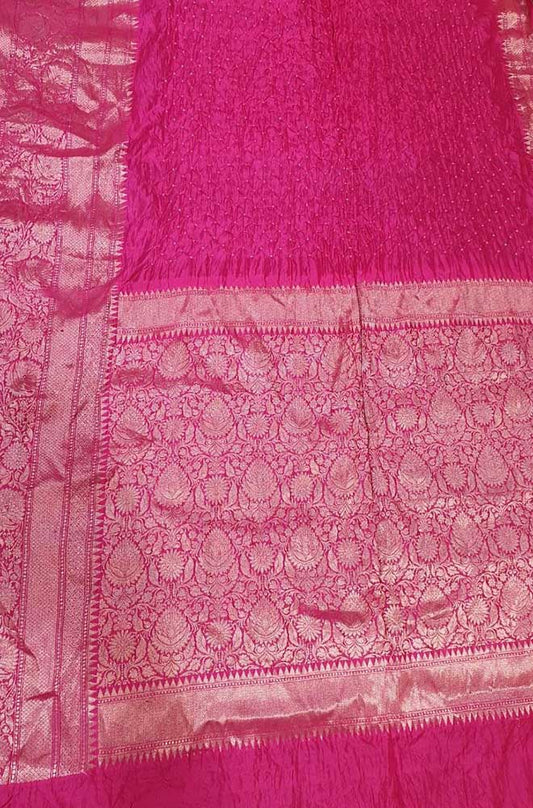 Pink Bandhani Pure Silk Kanjeevaram Border Saree - Luxurion World