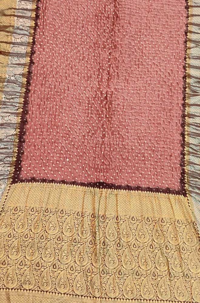 Pink Bandhani Pure Silk Kanjeevaram Border Saree - Luxurion World