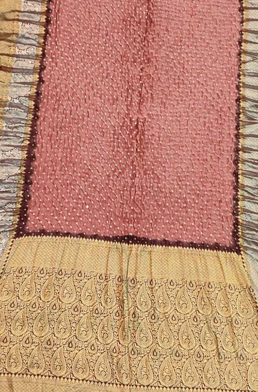 Pink Bandhani Pure Silk Kanjeevaram Border Saree - Luxurion World