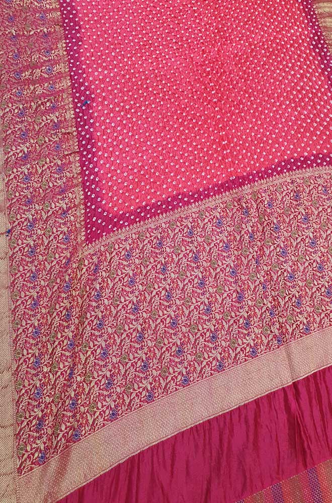 Pink Bandhani Pure Silk Kanjeevaram Border Saree - Luxurion World
