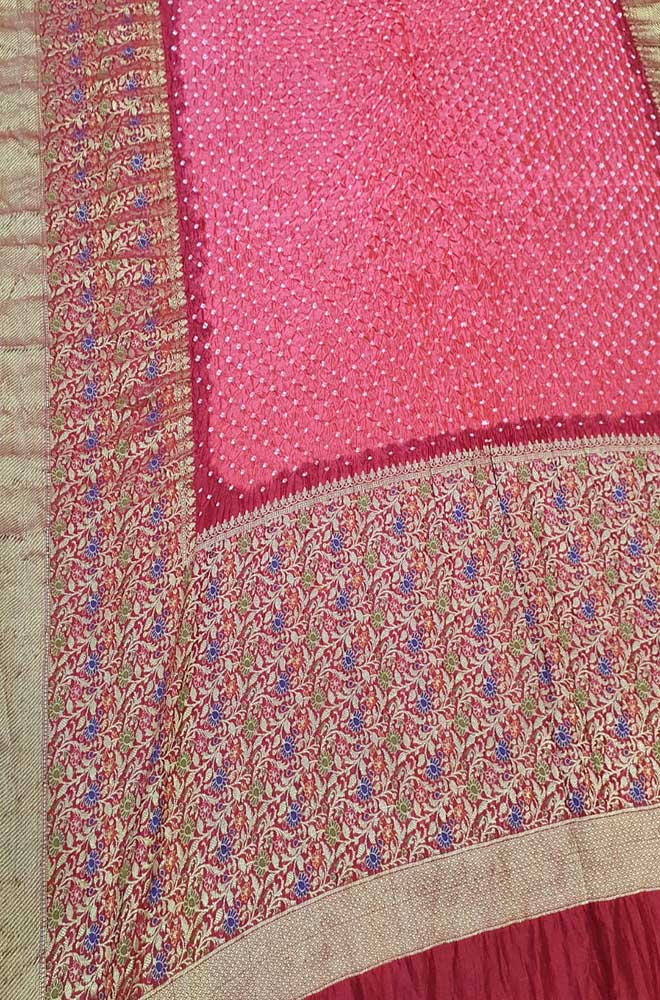Pink Bandhani Pure Silk Kanjeevaram Border Saree