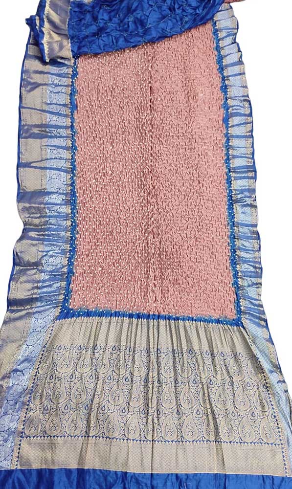 Pink Bandhani Pure Silk Kanjeevaram Border Saree - Luxurion World