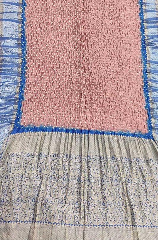 Pink Bandhani Pure Silk Kanjeevaram Border Saree - Luxurion World