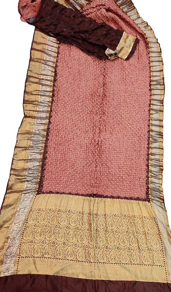 Pink Bandhani Pure Silk Kanjeevaram Border Saree - Luxurion World