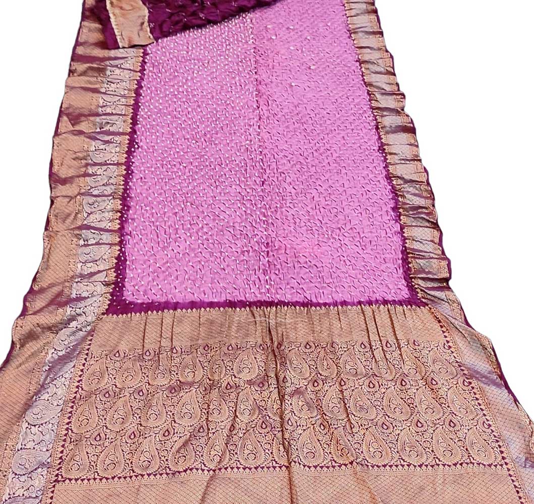 Pink Bandhani Pure Silk Kanjeevaram Border Saree - Luxurion World