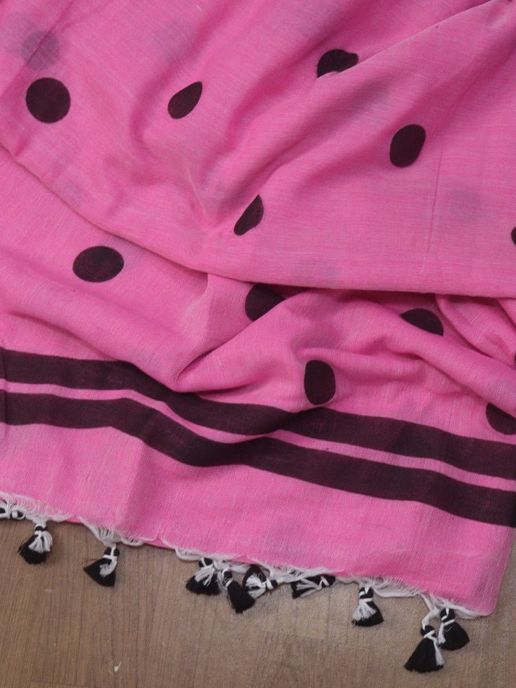 Pink Bengal Cotton Polka Dots Saree - Luxurion World