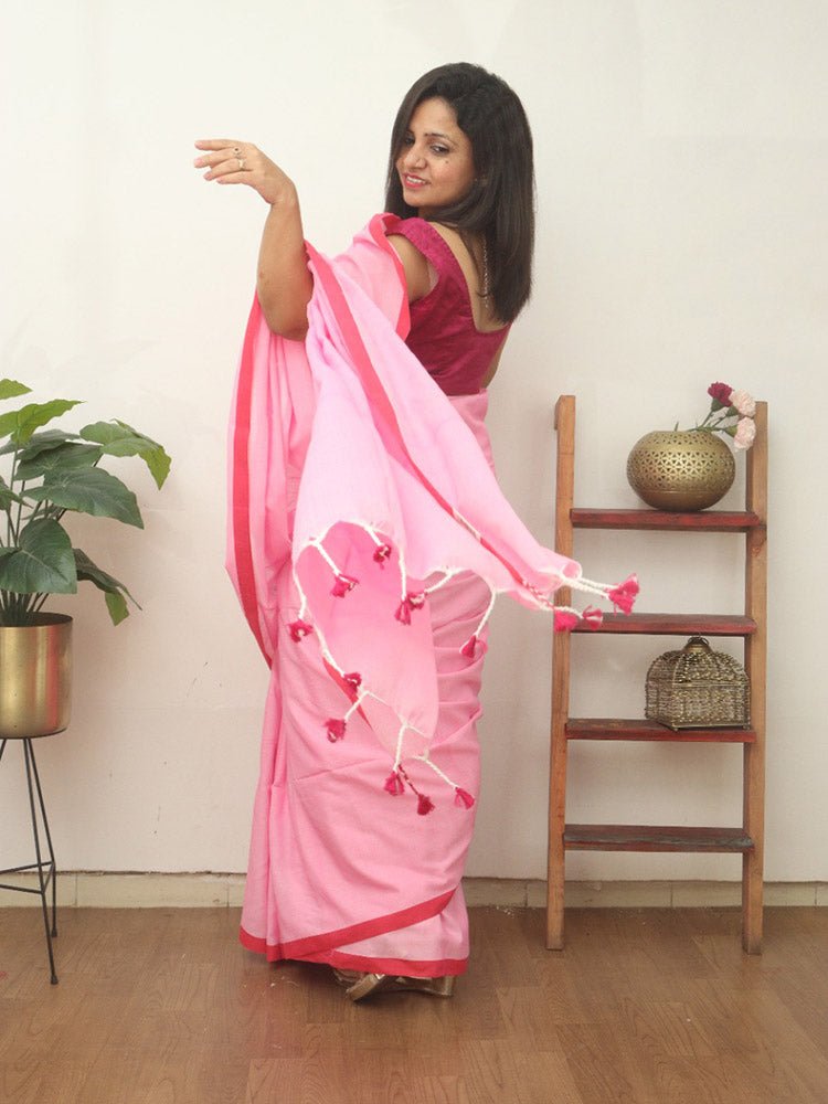 Pink Bengal Plain Cotton Saree - Luxurion World