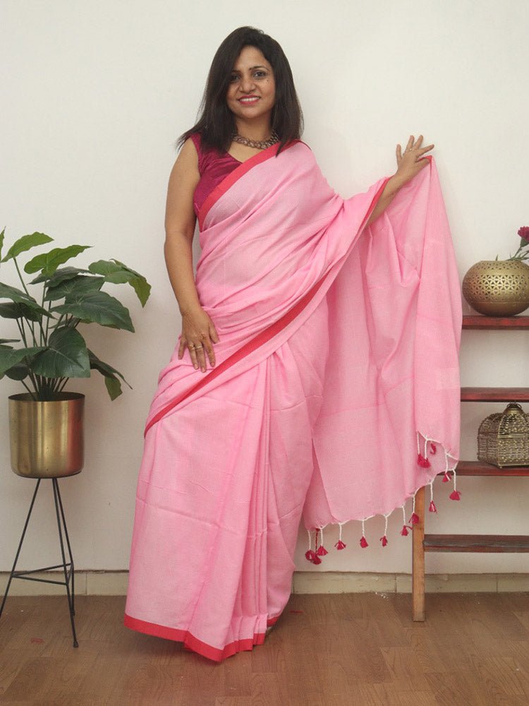 Pink Bengal Plain Cotton Saree - Luxurion World