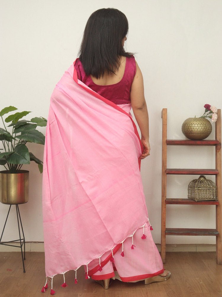 Pink Bengal Plain Cotton Saree - Luxurion World