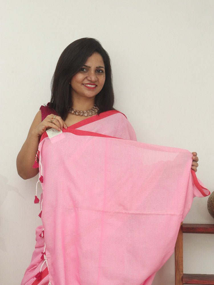 Pink Bengal Plain Cotton Saree - Luxurion World