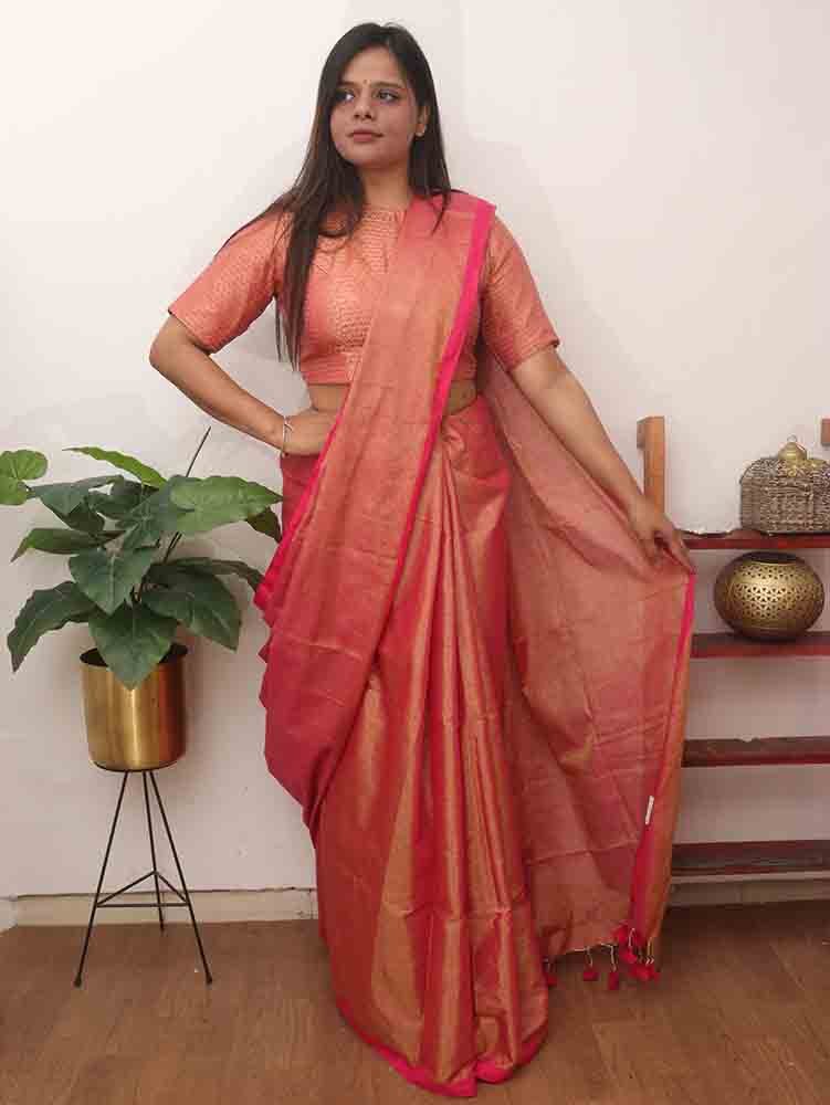Stunning Pink Bengal Cotton Saree - Elegant and Chic - Luxurion World