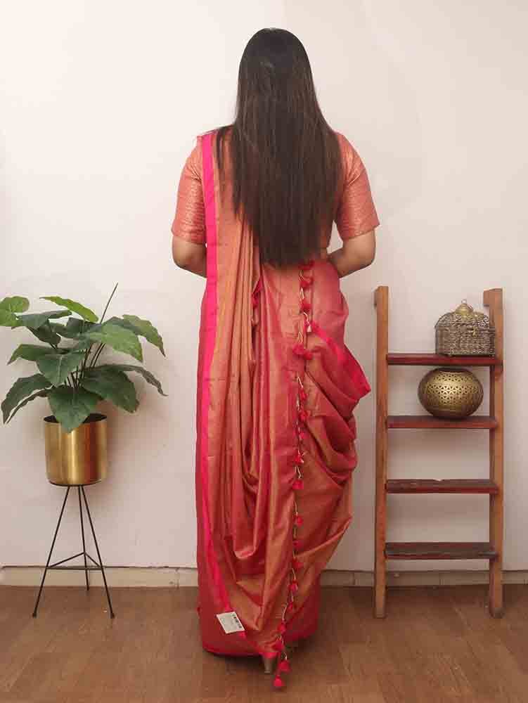 Pink Bengal Plain Tissue Cotton Saree - Luxurion World